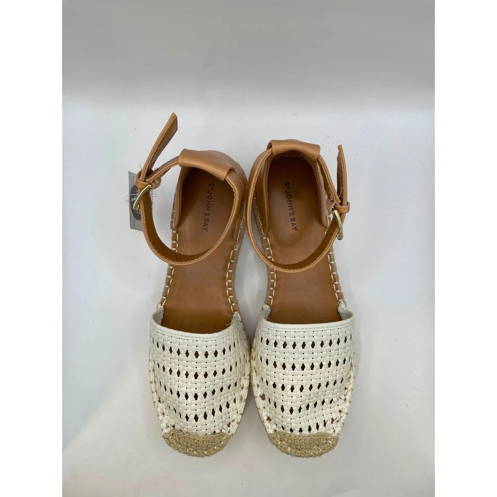 St. Johns Bay Carlton Cream Multi Espadrille Ankle Strap Sandals Womens 7.5 M